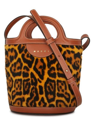 Leopard Drawstring Tote Bag Brown - MARNI - BALAAN 1