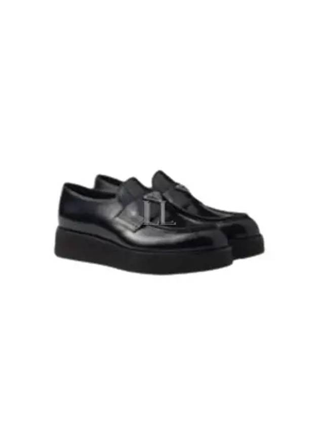 Triangle Logo Brushed Leather Loafers Black - PRADA - BALAAN 2