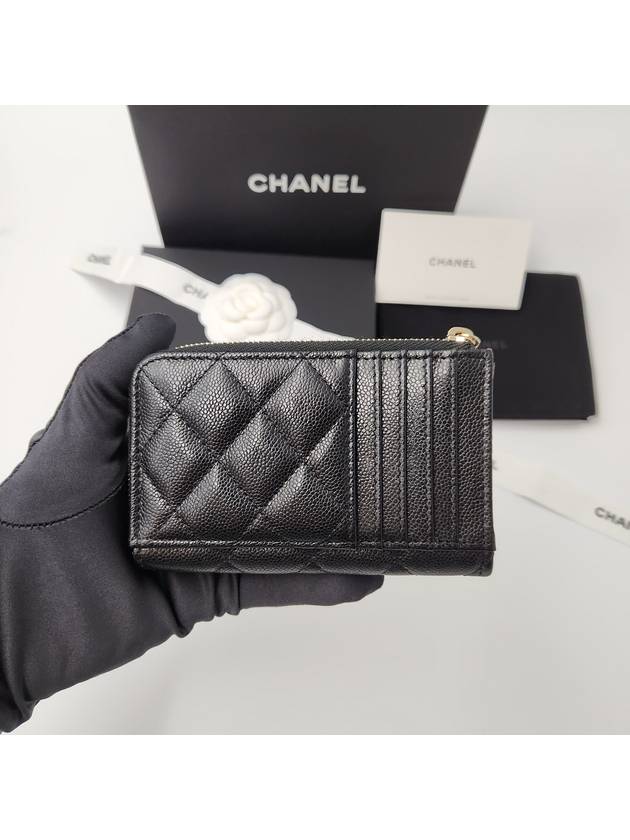 CC Logo Gold Hardware Caviar Zipper Card Wallet Black - CHANEL - BALAAN 3