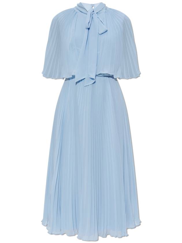 Self Portrait Pleated Dress With Bow, Women's, Light Blue - SELF PORTRAIT - BALAAN 1