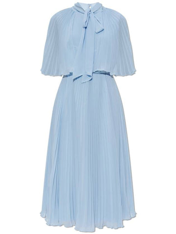 Self Portrait Pleated Dress With Bow, Women's, Light Blue - SELF PORTRAIT - BALAAN 1