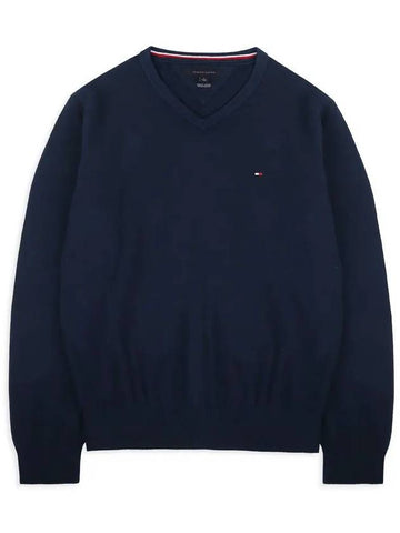 Signature solid Vneck knit sweater navy T7868 - TOMMY HILFIGER - BALAAN 1
