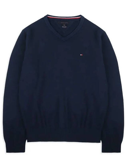 Signature solid Vneck knit sweater navy T7868 - TOMMY HILFIGER - BALAAN 2