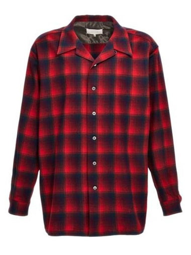 Logo Patch Check Wool Long Sleeve Shirt Black Red - MAISON MARGIELA - BALAAN 1