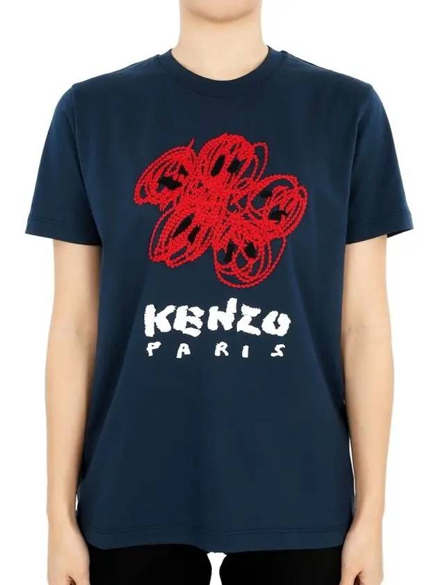 Graphic Print Crew Neck Cotton Short Sleeve T-Shirt Blue - KENZO - BALAAN 2