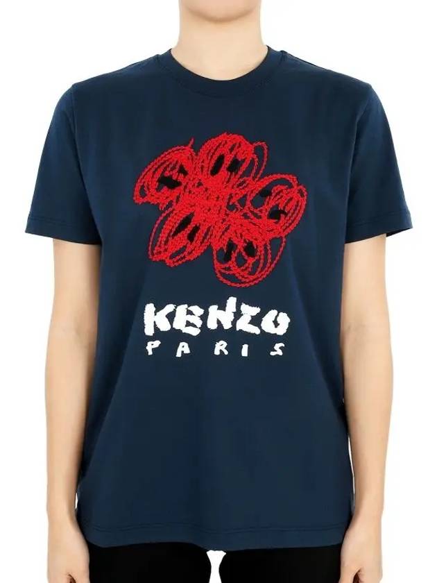 Graphic Print Crew Neck Cotton Short Sleeve T-Shirt Blue - KENZO - BALAAN 3