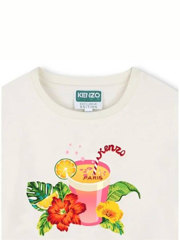 Kids Girls Short Sleeve T Shirt Ivory - KENZO - BALAAN 4