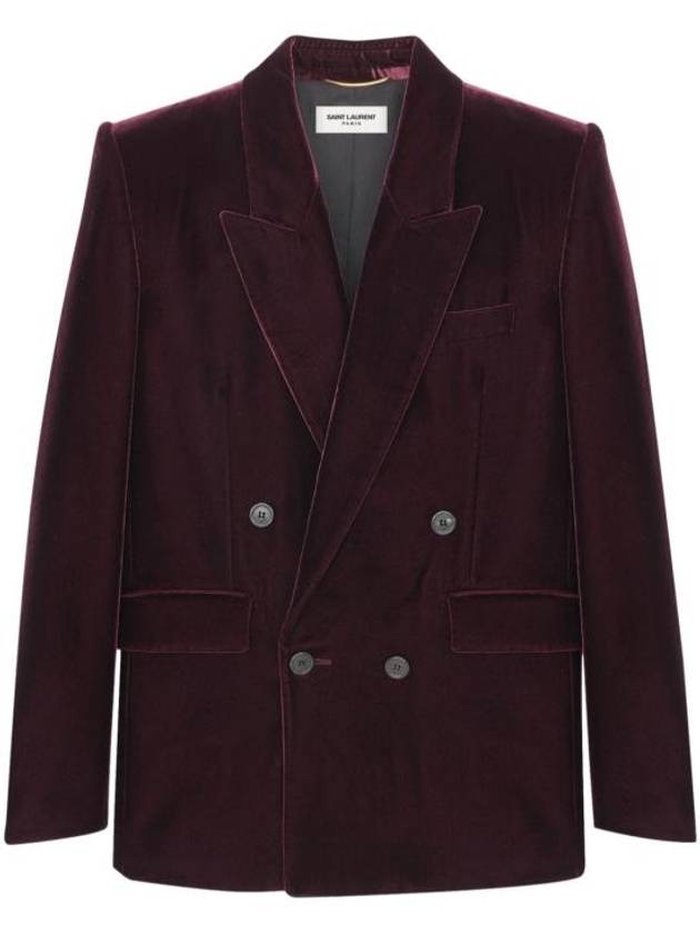 Double Breasted Velvet Jacket Red - SAINT LAURENT - BALAAN 4