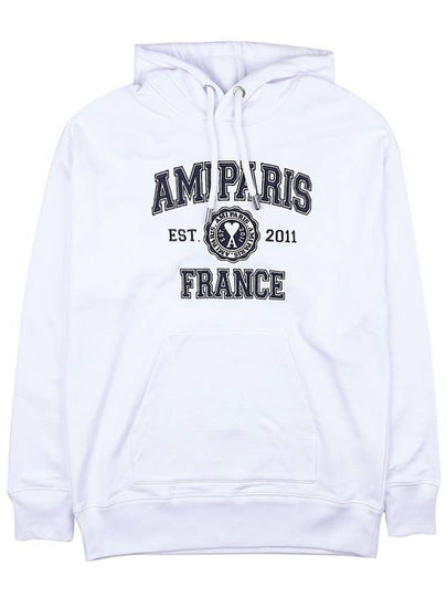 Paris France Oversized Organic Cotton Fleece Hoodie White - AMI - BALAAN 2