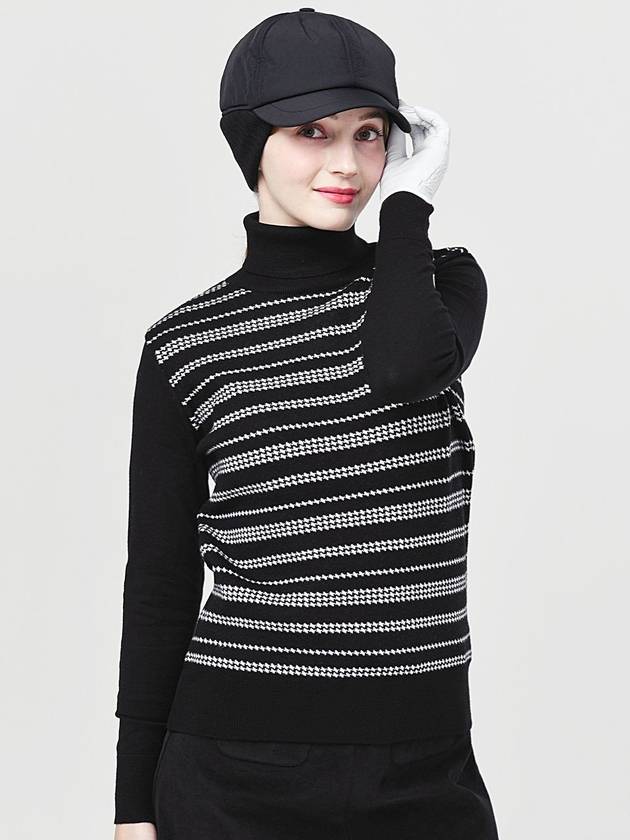 Women’s Houndstooth Double-sided Jacquard Black Turtleneck Knit DO6222TL21 - DOYOUKNOWMC GOLF WEAR - BALAAN 1