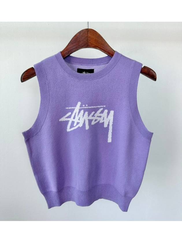 Women's Logo Knit Vest Purple - STUSSY - BALAAN 5