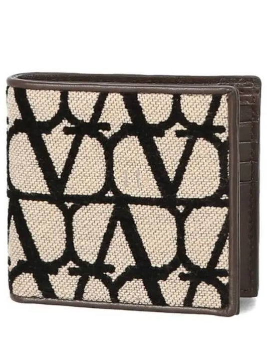 Toile Iconographe Fabric Leather Half Wallet Beige - VALENTINO - BALAAN 2