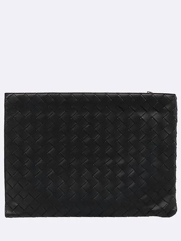 607479 Black Intrecciato Weaving Half Zipper Document Clutch - BOTTEGA VENETA - BALAAN 2