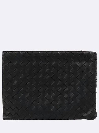 607479 Black Intrecciato Weaving Half Zipper Document Clutch - BOTTEGA VENETA - BALAAN 2