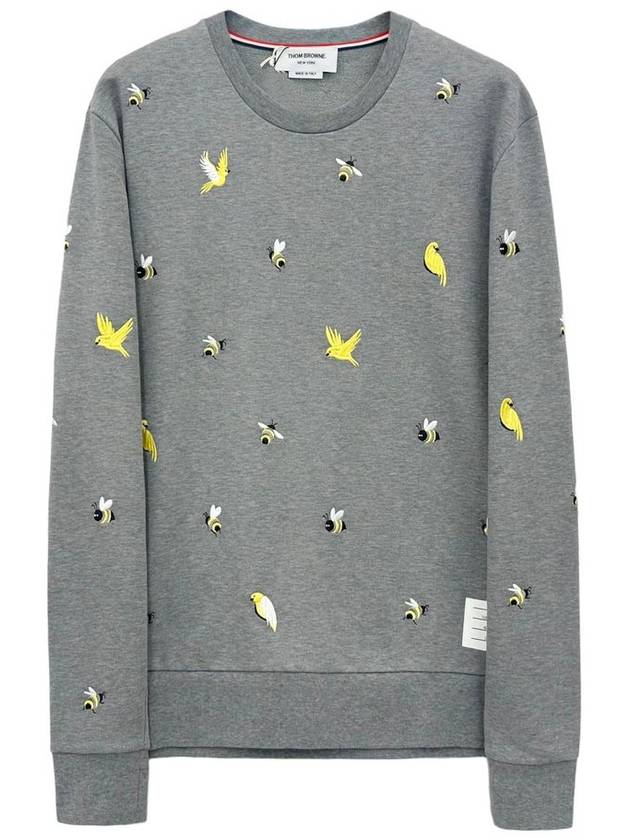 Embroidered Crew Neck Cotton Sweatshirt Grey - THOM BROWNE - BALAAN 2