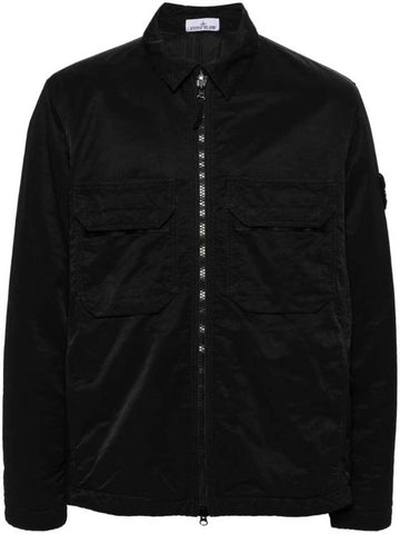 Compass Patch Shirt Zip Up Jacket Black - STONE ISLAND - BALAAN 1