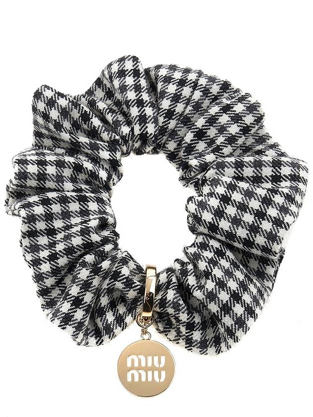 Gingham Check Wool Scrunchie Black White - MIU MIU - BALAAN 4