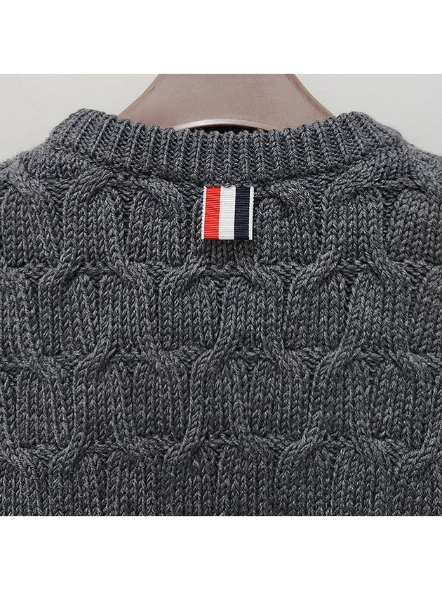 Merino Crisscross Cable Stitch Crewneck Knit Top Grey - THOM BROWNE - BALAAN 6