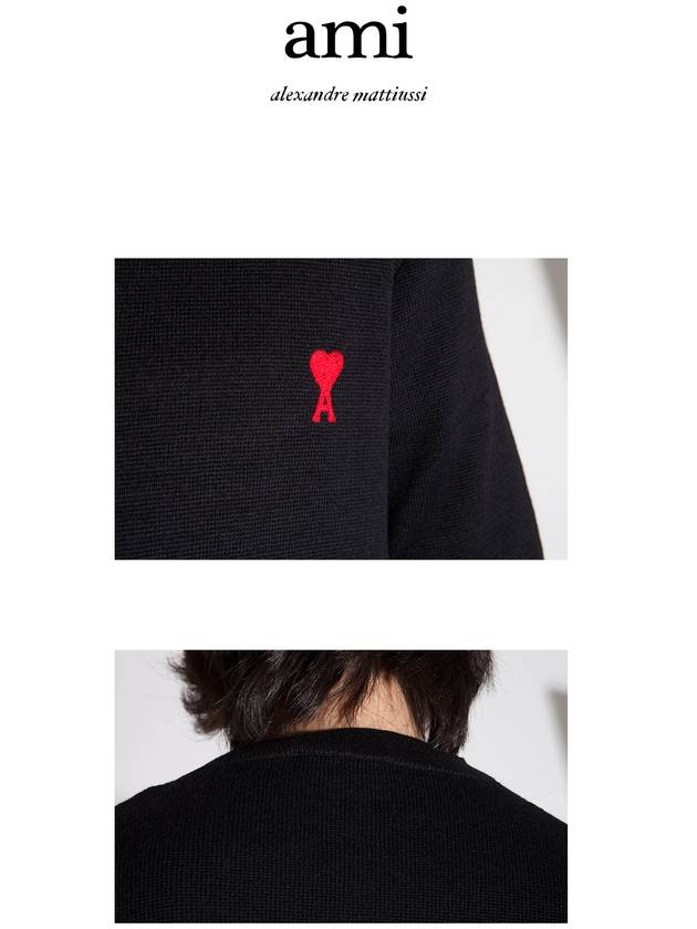 Heart Logo Merino Wool Cardigan Black - AMI - BALAAN 4