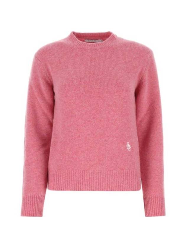 Embroidered Logo Crew Neck Wool Knit Top Pink - SPORTY & RICH - BALAAN 1