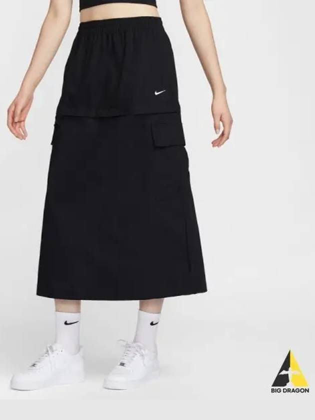 Sportswear Essentials Mid-Rise Woven Cargo Midi A Line Skirt Black - NIKE - BALAAN 2