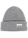 Logo Patch Knit Beanie Grey - GANNI - BALAAN 3