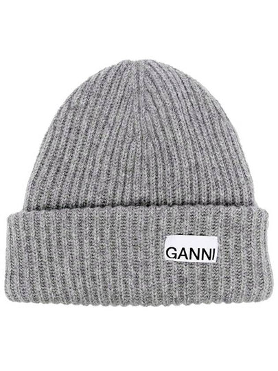 Logo Patch Knit Beanie Grey - GANNI - BALAAN 2