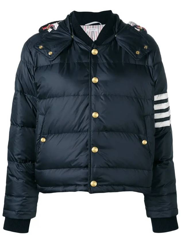 Downfilled Nylon 4-Bar Bomber Padding Navy - THOM BROWNE - BALAAN 3