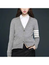 Sustainable Fine Merino Wool 4-Bar Relaxed Fit V-Neck Cardigan Light Grey - THOM BROWNE - BALAAN 3