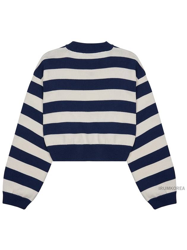 Logo Patch Striped Crop Cotton Knit Top White Navy - KENZO - BALAAN 3