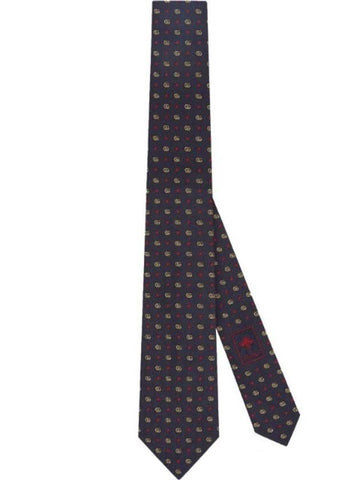 Men's Double G Star Silk Jacquard Tie Navy - GUCCI - BALAAN.