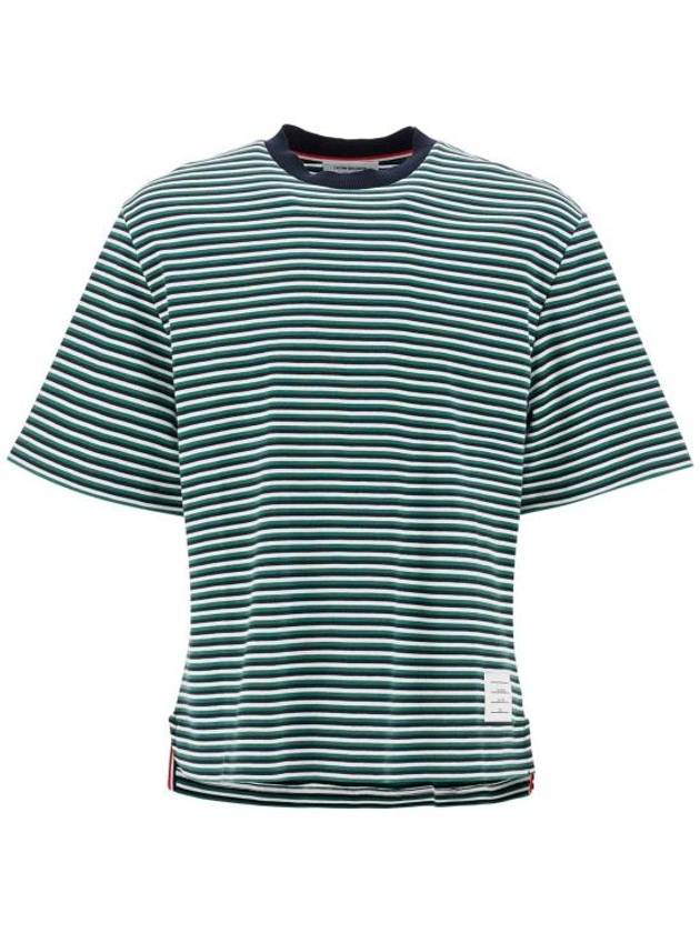 Striped Milano Rib Crewneck Cotton Short Sleeve T-Shirt Green - THOM BROWNE - BALAAN 2