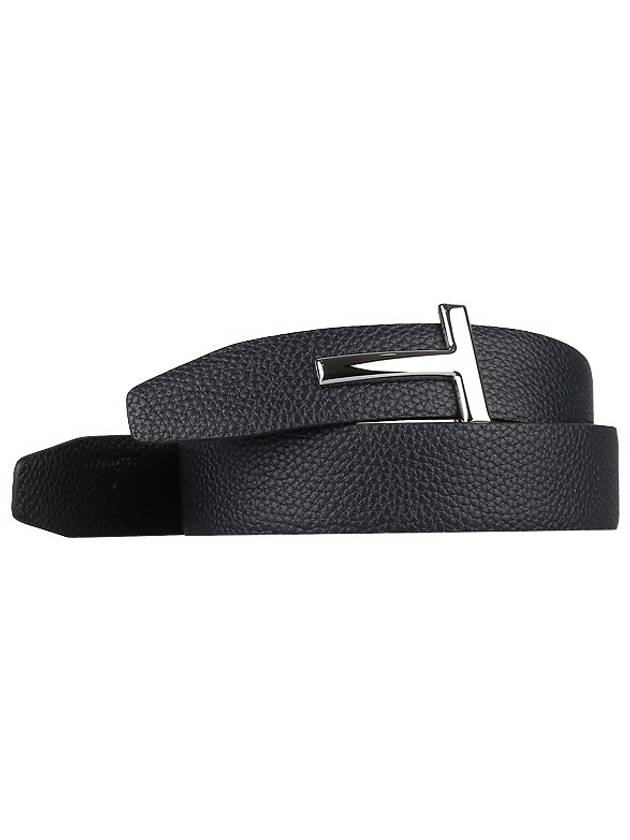 Silver Hardware T Logo Reversible Leather Belt Dark Navy - TOM FORD - BALAAN 2