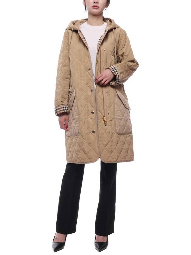 Diamond Quilted Hooded Single Coat Beige - BURBERRY - BALAAN 4