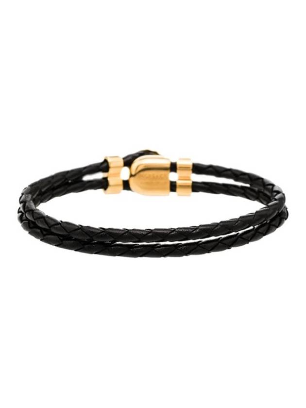 Medusa Braided Leather Bracelet Black Gold - VERSACE - BALAAN 5