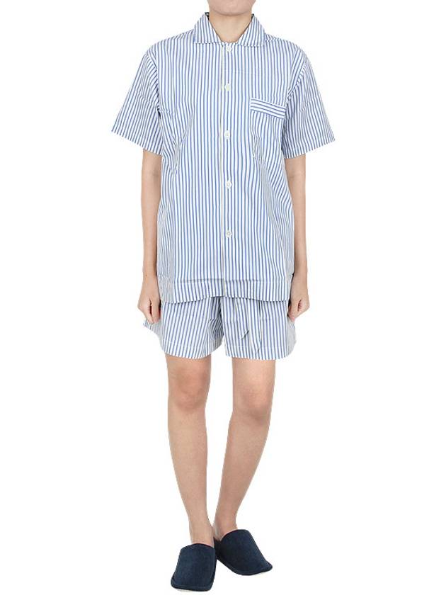 Poplin Pajamas Organic Cotton Short Sleeve Shirt Placid Blue - TEKLA - 10