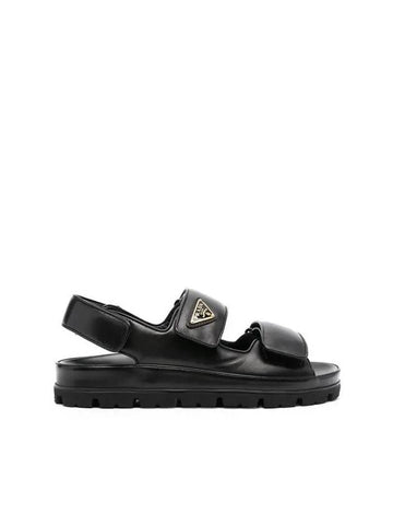 Flat Nappa Leather Sandals Black - PRADA - BALAAN 1