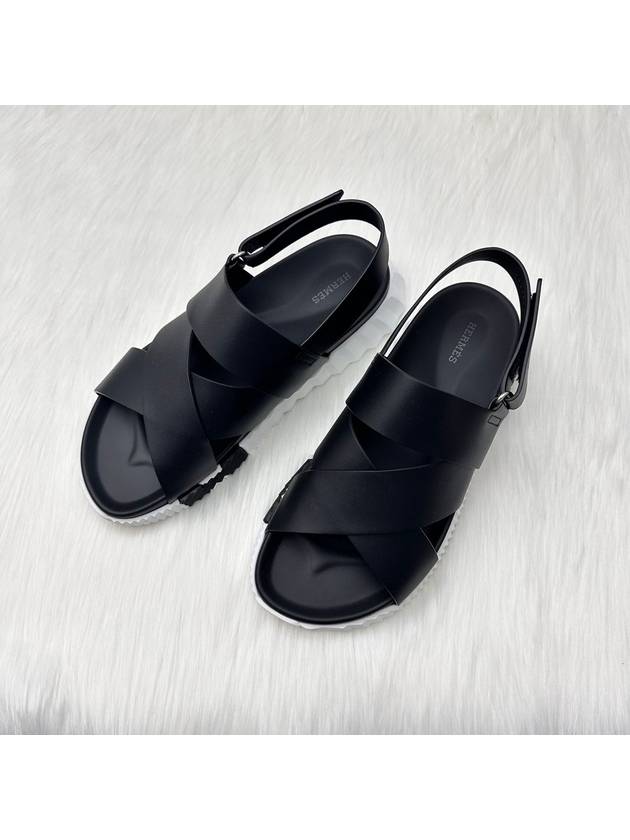 24 Years Men s Bouncing Sandals Leather 42 5 Slippers Black - HERMES - BALAAN 5