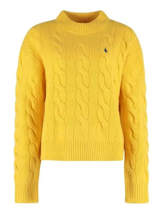 Pony Embroidery Cable Mock Neck Knit Top Yellow - POLO RALPH LAUREN - BALAAN.