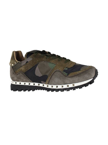 Camouflage Rockstud Low-Top Sneakers Khaki Grey - VALENTINO - BALAAN 1