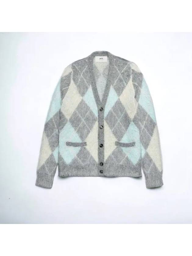 Argyle Button-Up Cardigan Grey - AMI - BALAAN 4