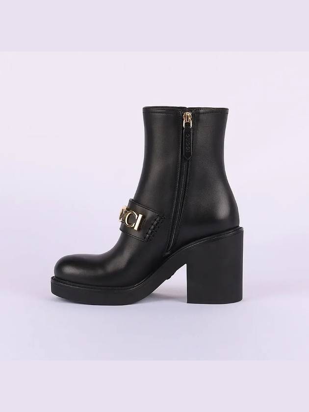 Logo Buckle Leather Middle Boots Black - GUCCI - BALAAN 4