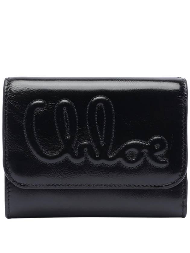 C Small Tri Fold Shiny Leather Bicycle Wallet Black - CHLOE - BALAAN 1