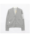 4-Bar Loopback Jersey Cardigan Light Grey - THOM BROWNE - BALAAN 4