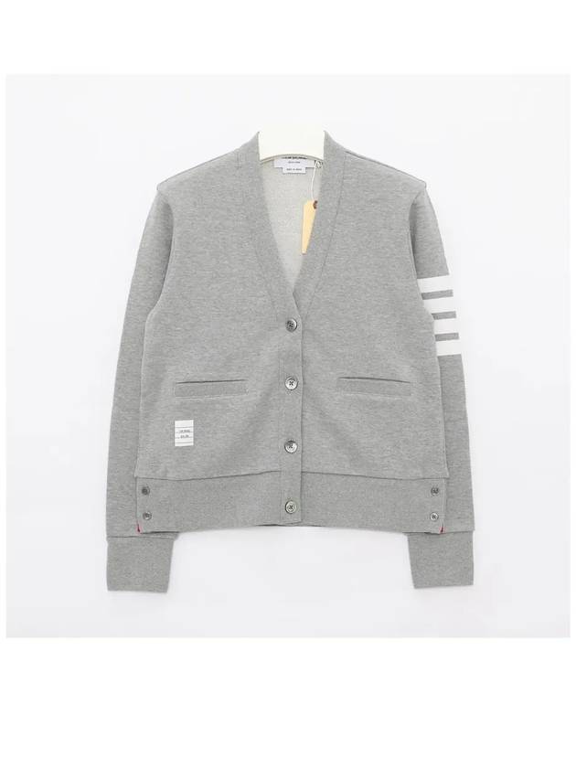 4-Bar Loopback Jersey Cardigan Light Grey - THOM BROWNE - BALAAN 4