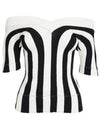 Striped V-neck Short Sleeve Knit Top - BOTTEGA VENETA - BALAAN 2