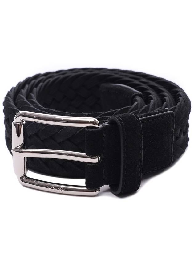 Woven Suede Buckle Leather Belt Black - TOD'S - BALAAN 4