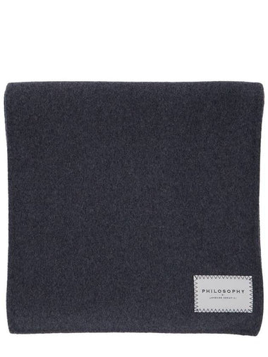 Grey Scarf With Logo Patch In Double Wool Woman - PHILOSOPHY DI LORENZO SERAFINI - BALAAN 1