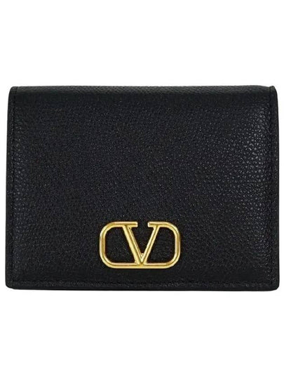 V Logo Signature Grainy Calfskin Half Wallet Black - VALENTINO - BALAAN 2