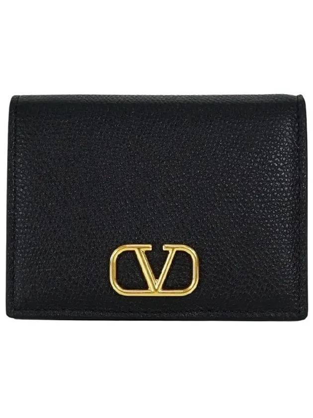 V Logo Signature Grainy Calfskin Half Wallet Black - VALENTINO - BALAAN 3